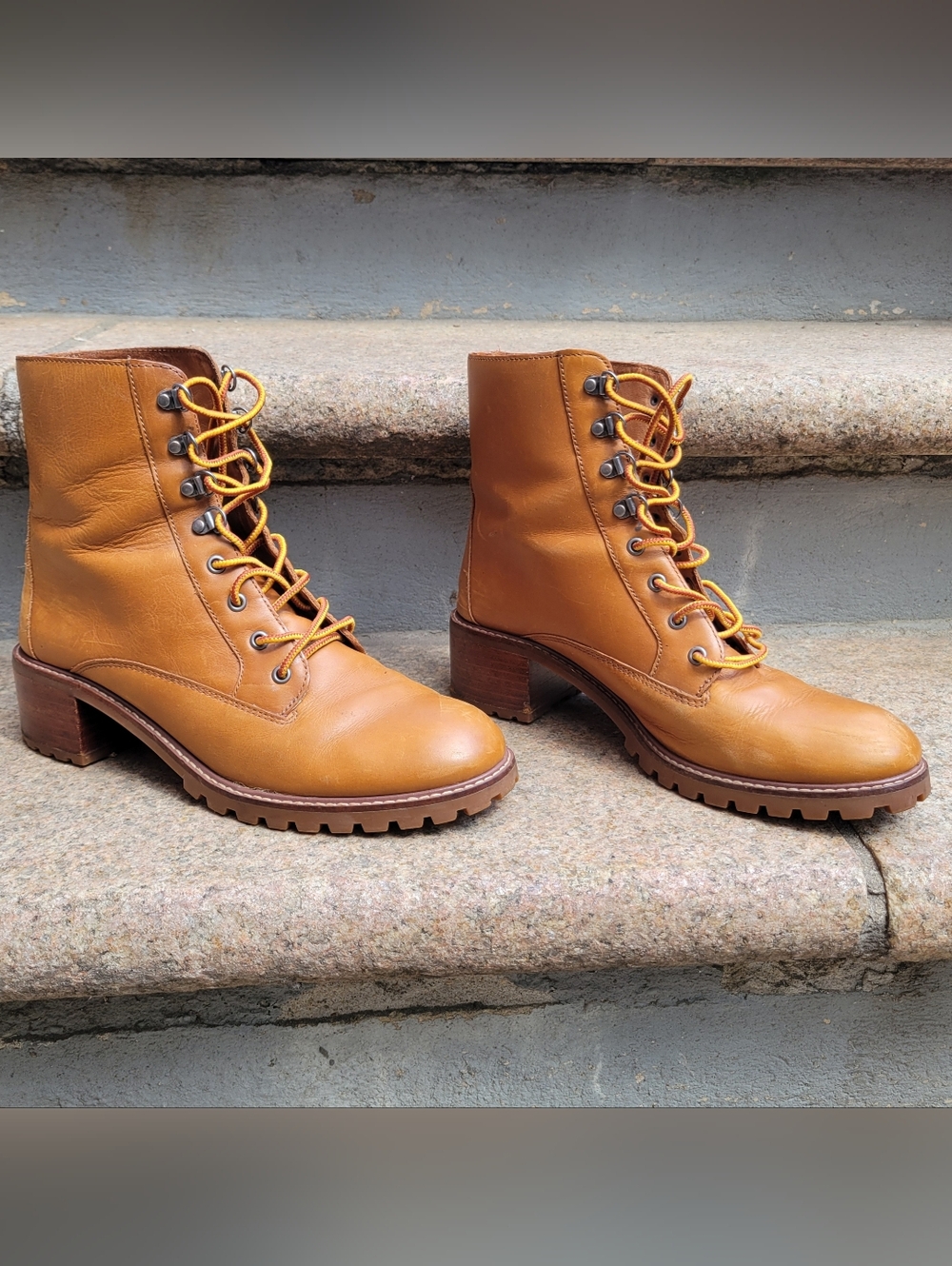 Madewell Leather Lace-Up Boots | Tan | Chunky Heel | Everyday Classic | Size 9.5